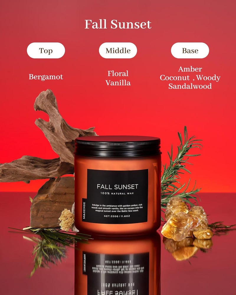إم آند سينس شمعة M&SENSE المعطرة برائحة الكهرمان البلطيقي والصندل، 11.6 أونصة شمع صويا طبيعي نقي، غير سام، برطمان بفتيلين قطني، وقت احتراق حتى 70 ساعة، هدية تزيين منزل للبيت - Image 2