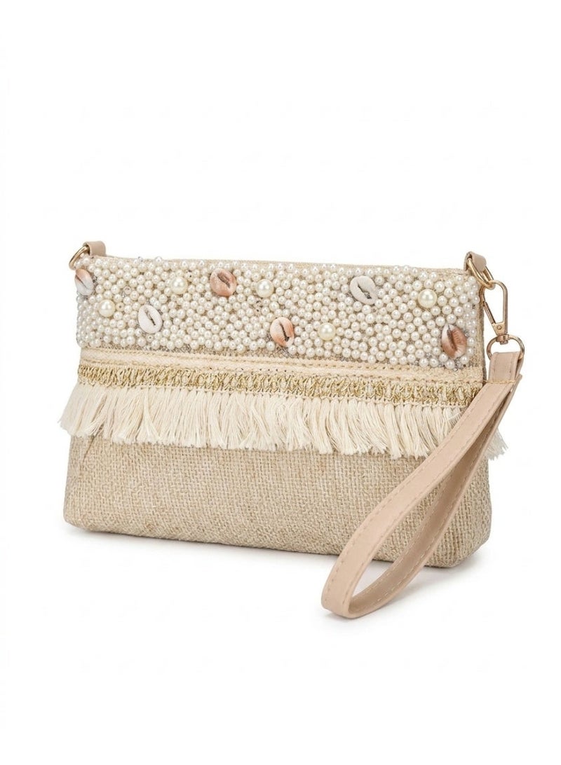 Elegant women's handbag decorated with pearls and shells - Image 2