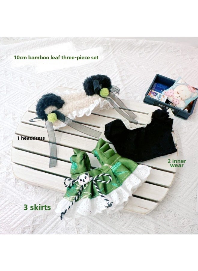Only Clothes] Labubu Doll Clothes 17cm Heart Vinyl Face Pull Cloth Baby Clothes Change To Replace-Specifications:10cm-Color:10cm Bamboo Leaf Three-piece Set  - Image 1