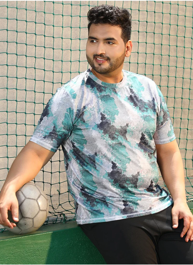 انستافاب بلس Instafab Plus Men's Forest Green & Charcoal Black Blur-Imprint Activewear T-Shirt For Casual Wear | Crew Neck | Short Sleeves | Plus Size Jersey T-Shirt Crafted With Comfort Fit For Everyday Wear