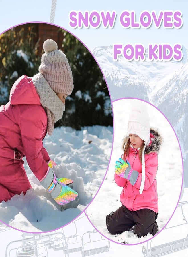 AuSletie Kids Gloves Winter Waterproof Snow Ski Gloves for Girls, Winter Outdoors Warm for Children, Rainbow Mermaid, Small（4-7Year） - Image 5