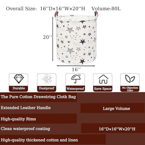 TeLUVHome Waterproof Laundry Hamper Collapsible Laundry Basket Leather Handle Laundry Bag Large Clothes Storage Toy Organization for Bathroom Bedroom Laundryroom College Dorms (Caisanjiao-001) - Image 2