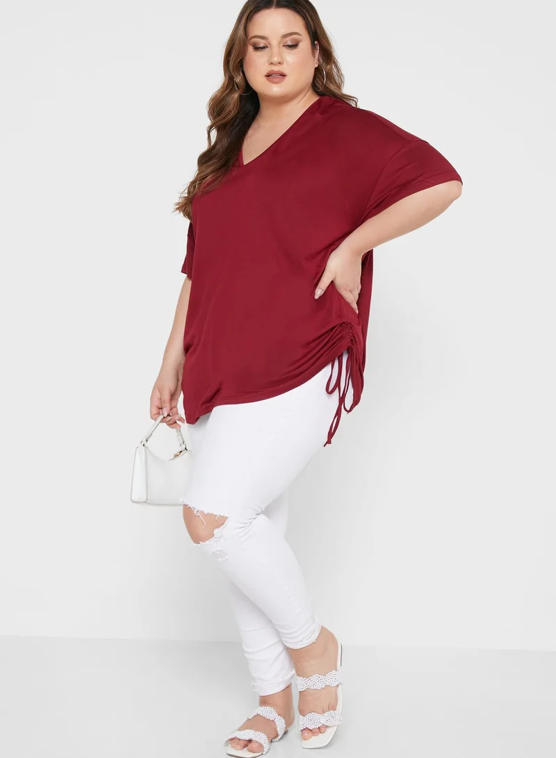 Ginger Plus Solid Drawstring Side Top