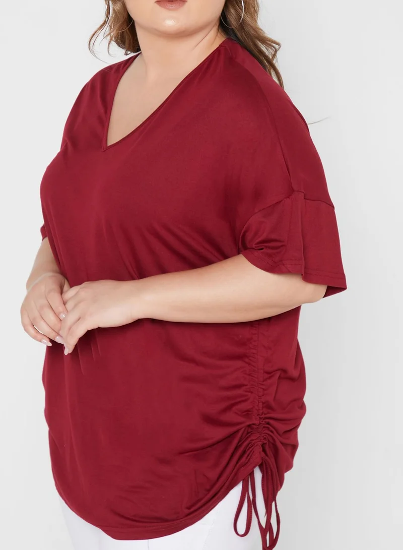 Ginger Plus Solid Drawstring Side Top