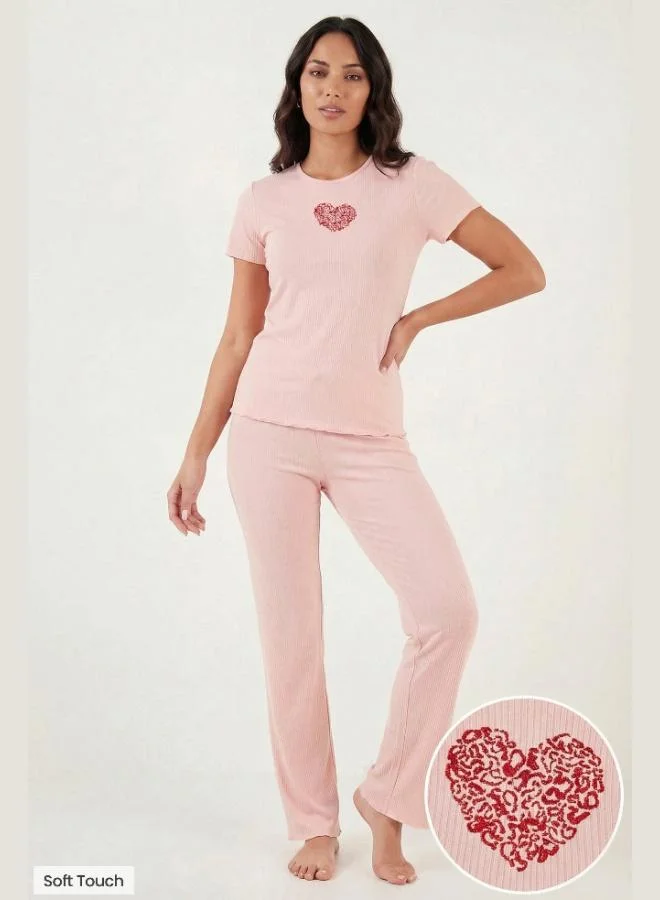 Lela Lela Regular Fit Patterned Crew Neck Short Sleeve Pajama Set Women's PAJAMA SET 65770823