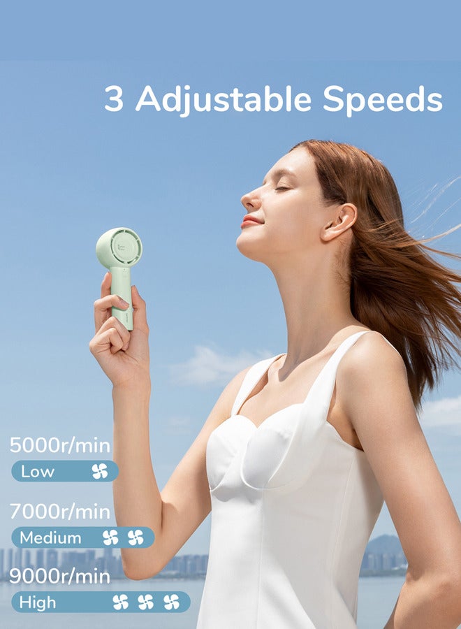 JISULIFE مروحة محمولة باليد، مروحة صغيرة بدون شفرات، مروحة شخصية صغيرة باليد بسعة 4500mAh، 18 ساعة كحد أقصى لوقت التبريد، مروحة قابلة لإعادة الشحن عبر USB للسفر/المكياج/الرموش/في الهواء الطلق - أخضر - Image 2