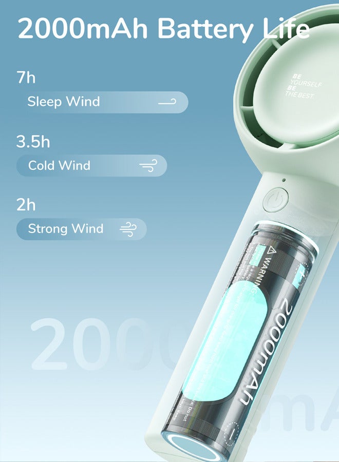 JISULIFE مروحة محمولة باليد، مروحة صغيرة بدون شفرات، مروحة شخصية صغيرة باليد بسعة 4500mAh، 18 ساعة كحد أقصى لوقت التبريد، مروحة قابلة لإعادة الشحن عبر USB للسفر/المكياج/الرموش/في الهواء الطلق - أخضر - Image 3