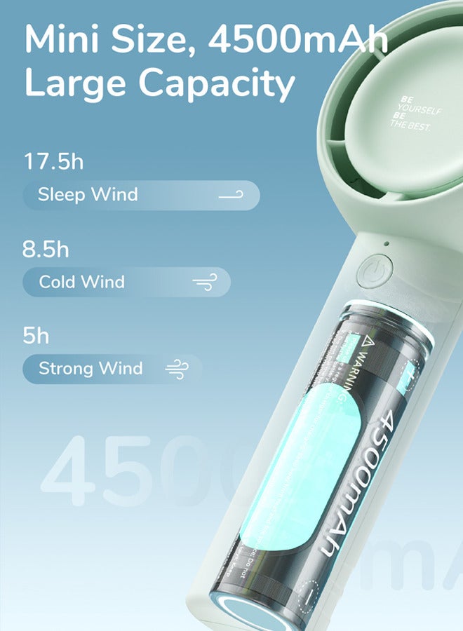JISULIFE مروحة محمولة باليد، مروحة صغيرة بدون شفرات، مروحة شخصية صغيرة باليد بسعة 4500mAh، 18 ساعة كحد أقصى لوقت التبريد، مروحة قابلة لإعادة الشحن عبر USB للسفر/المكياج/الرموش/في الهواء الطلق - أخضر - Image 4