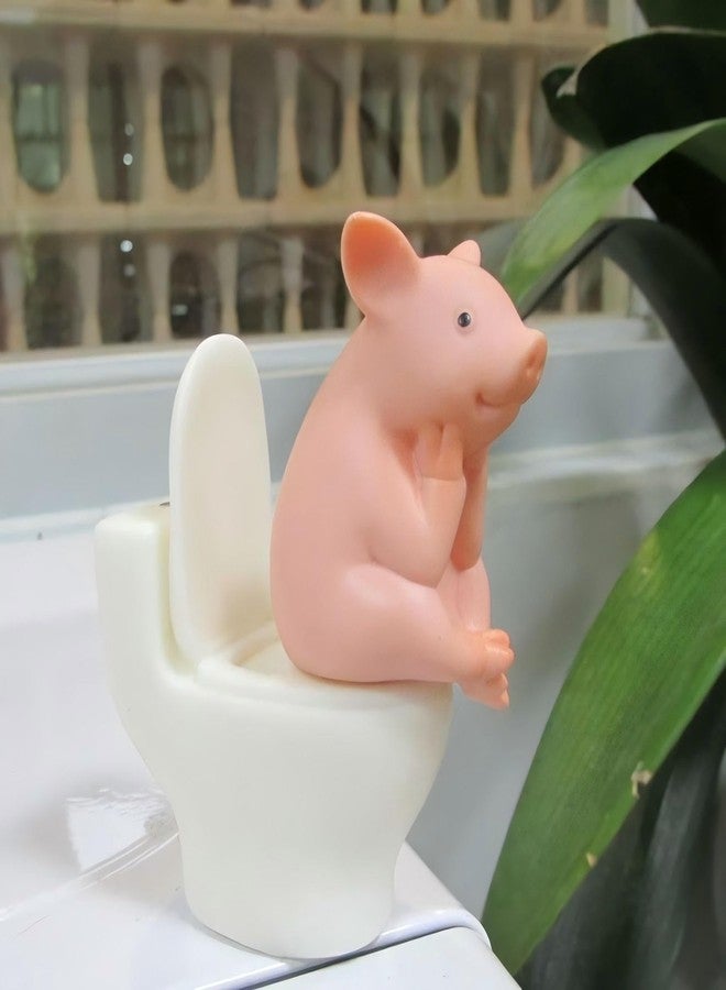 Eysinyge Miniature Pig Toilet Figurine, Funny Bathroom Decor, Cute Pig Statue for Home Decor, Fairy Garden, Desk Ornament, Unique Funny Gift 2.6 x 2.4 x 1.2 inches - Image 2