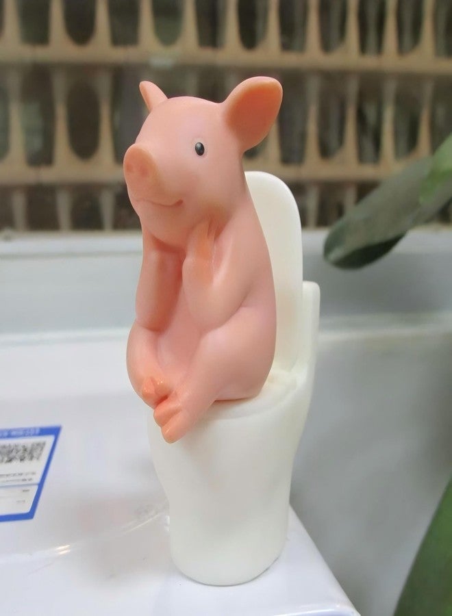 Eysinyge Miniature Pig Toilet Figurine, Funny Bathroom Decor, Cute Pig Statue for Home Decor, Fairy Garden, Desk Ornament, Unique Funny Gift 2.6 x 2.4 x 1.2 inches - Image 1