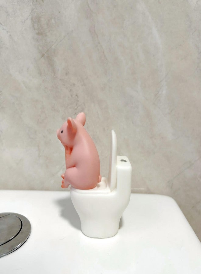 Eysinyge Miniature Pig Toilet Figurine, Funny Bathroom Decor, Cute Pig Statue for Home Decor, Fairy Garden, Desk Ornament, Unique Funny Gift 2.6 x 2.4 x 1.2 inches - Image 4