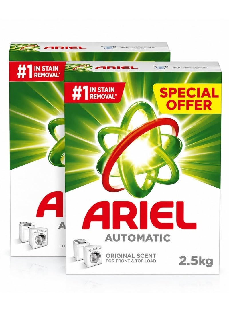 Ariel Automatic Laundry Detergent Powder 2.5Kg x 2 | Original Scent | Powerful Stain Removal | Deep Clean Washing Powder | Front & Top Load Machines - Image 1