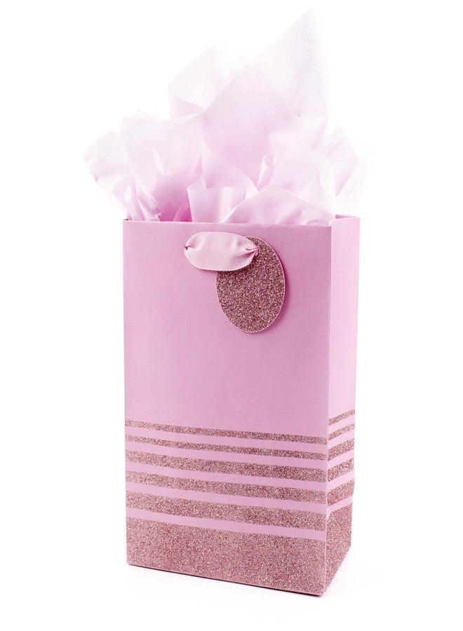 Hallmark 9" Medium Gift Bag with Tissue Paper (Pink Glitter Stripes) for Valentines Day, Birthdays, Baby Showers, Bridal Showers or Any Occasion - Image 1