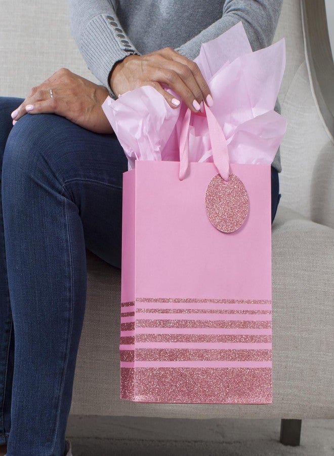 Hallmark 9" Medium Gift Bag with Tissue Paper (Pink Glitter Stripes) for Valentines Day, Birthdays, Baby Showers, Bridal Showers or Any Occasion - Image 2