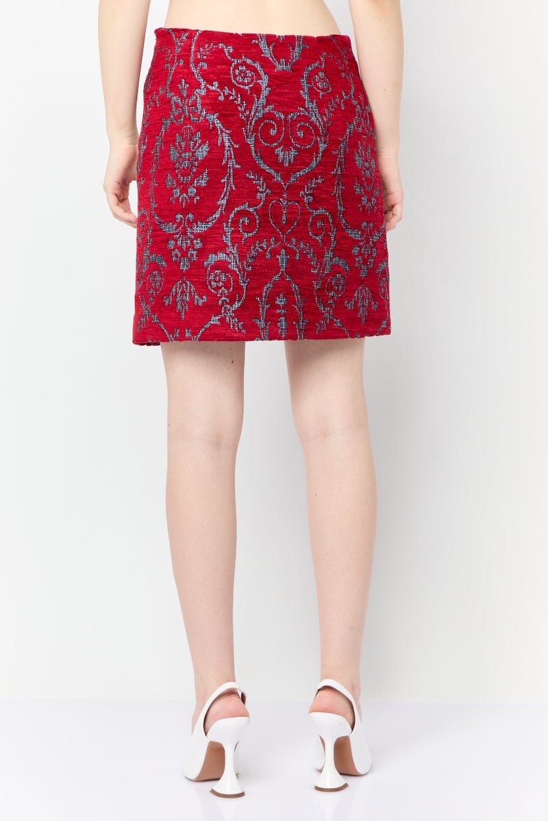 Harmont & Blaine Women Textured Mini Skirt, Dark Red - Image 2