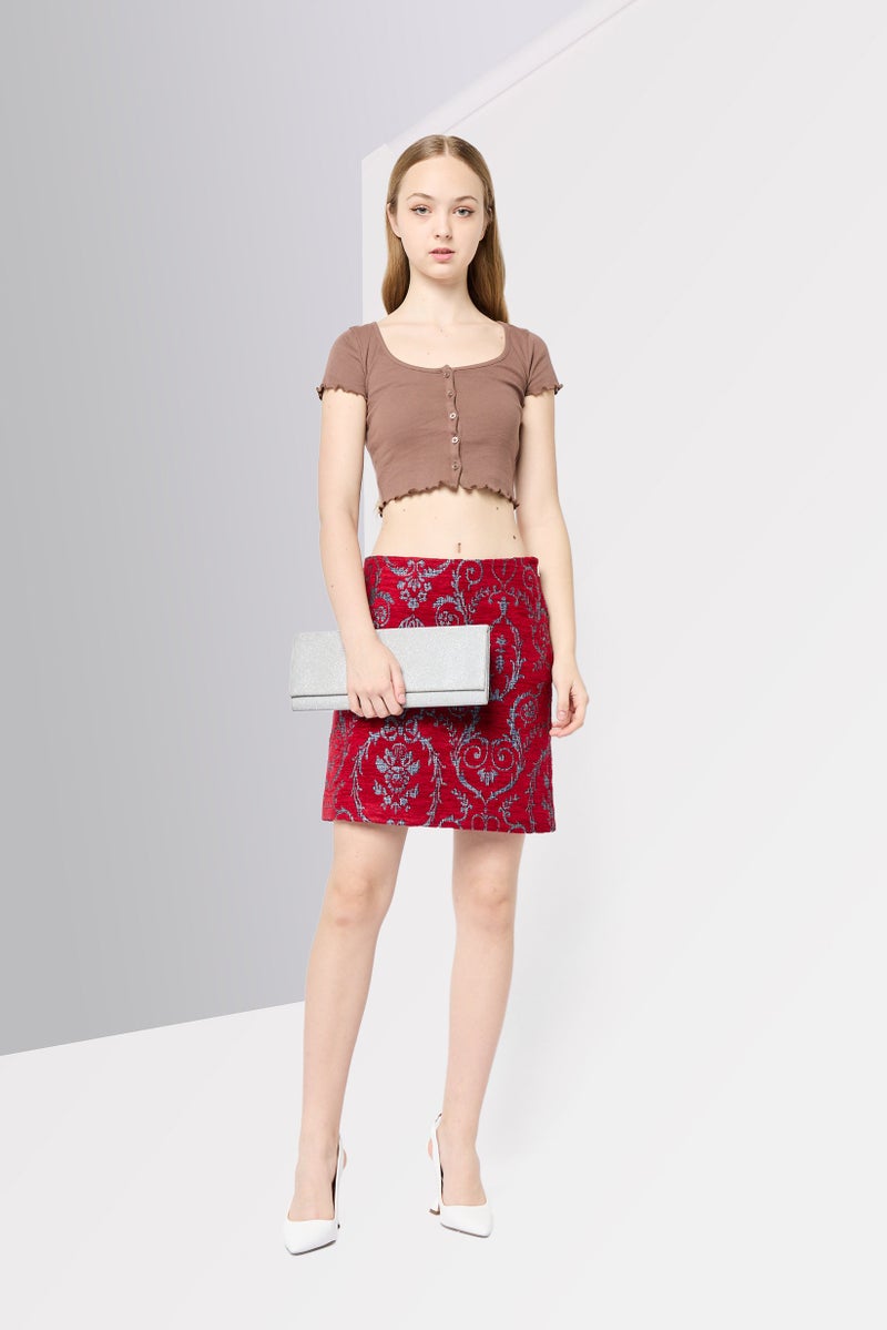 Harmont & Blaine Women Textured Mini Skirt, Dark Red - Image 4