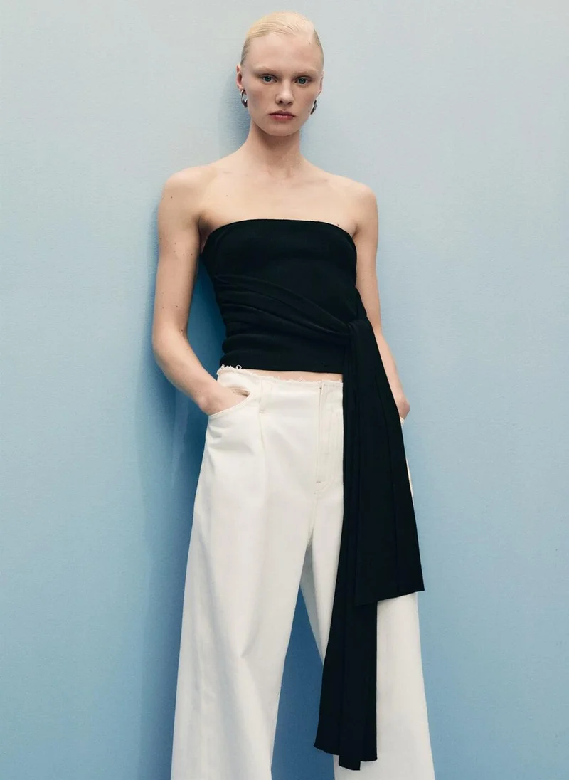 MANGO Wideleg Denim Pants With Frayed Waist
