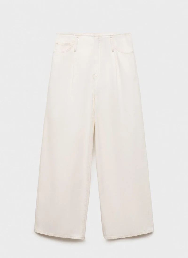 MANGO Wideleg Denim Pants With Frayed Waist