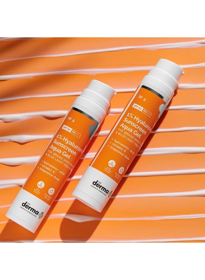 THE derma Co جل واقي الشمس هيدروما 1% حمض الهيالورونيك خفيف للغاية مع SPF 50 PA++++ للحماية من الطيف الواسع، UV A، UV B والضوء الأزرق | 50 جرام | عبوة من 2 - لجميع أنواع البشرة - Image 2