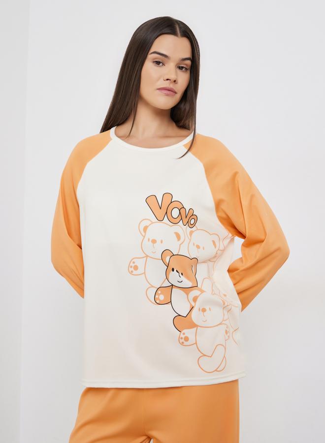 Styli Bear Graphic Print Long Sleeve T-Shirt and Pyjama Set - Image 2