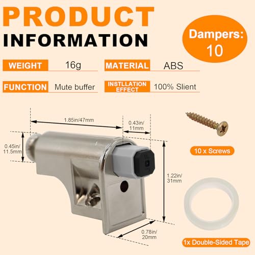 Swess 10 Pack Soft Close Cabinet Hinges with Double Sided Tape Adjustable Soft Close Cabinet Door Damper Slow Close Hinges for Kitchen Cabinets - Image 3