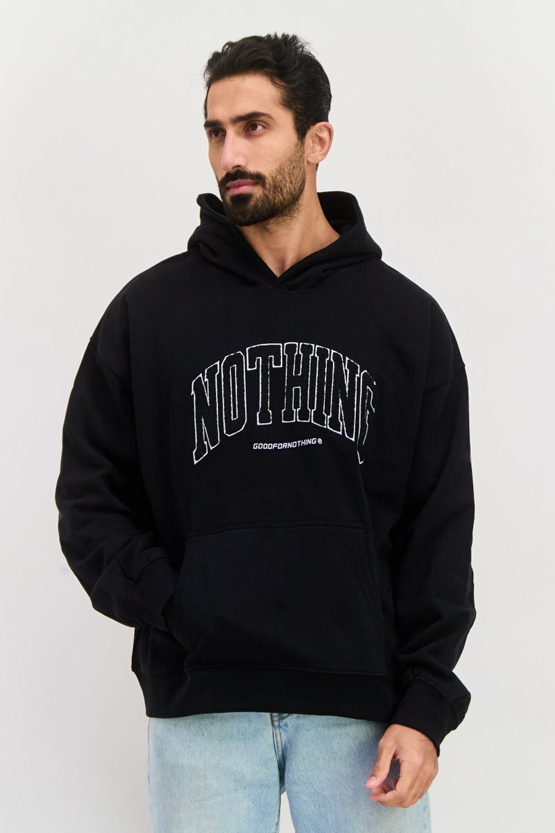 GOOD FOR NOTHING Men Hooded Long Sleeve Embraided Logo Sweatshirt, Black - Image 1