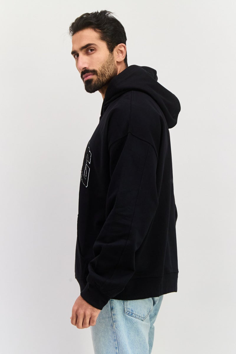 GOOD FOR NOTHING Men Hooded Long Sleeve Embraided Logo Sweatshirt, Black - Image 2