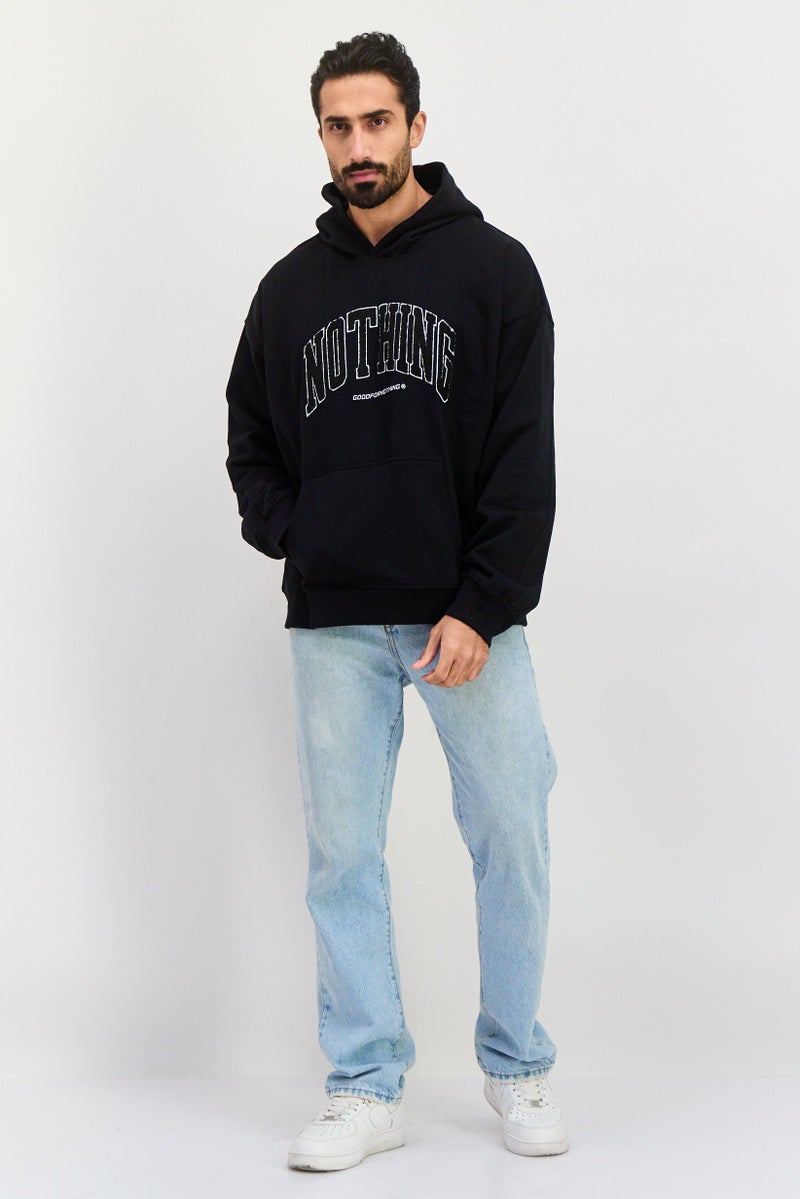 GOOD FOR NOTHING Men Hooded Long Sleeve Embraided Logo Sweatshirt, Black - Image 3