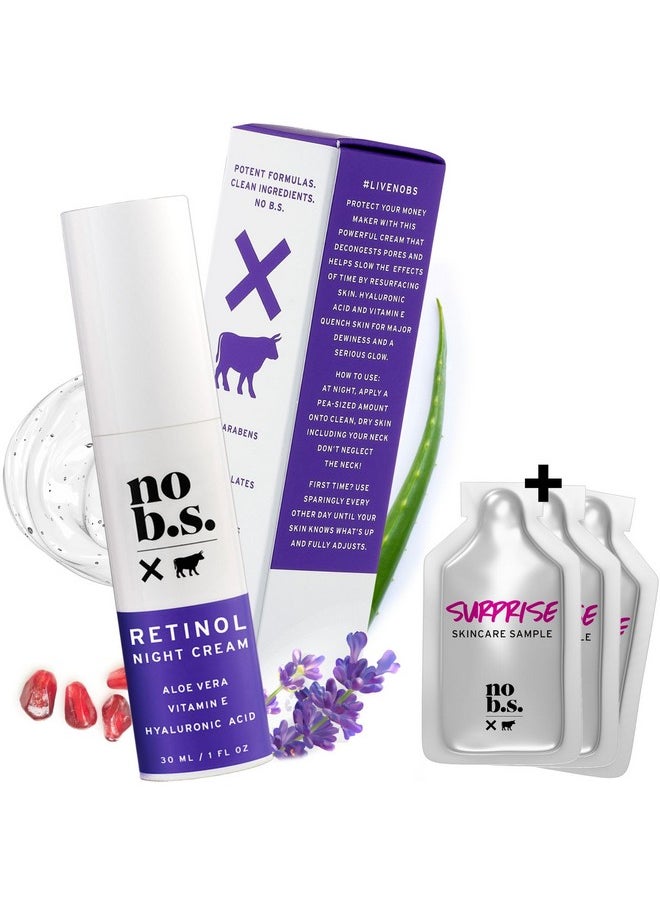 NO B. S. NO BAD STUFF No Bs Retinol Cream For Face With Hyaluronic Acid And Vitamin E Retinol Night Cream For Spot Treatment Vegan Wrinkle Cream And Spots Corrector For Face. Includes Free Skincare Samples  - Image 1