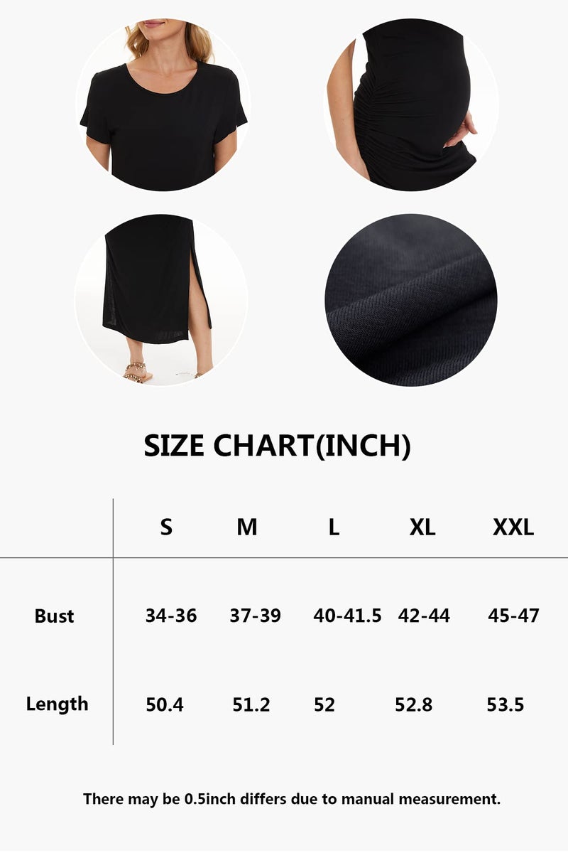 Smallshow Women's Split Long Maternity Dress Short Sleeve Ruched Pregnancy Clothes Medium SVP121 - Image 4
