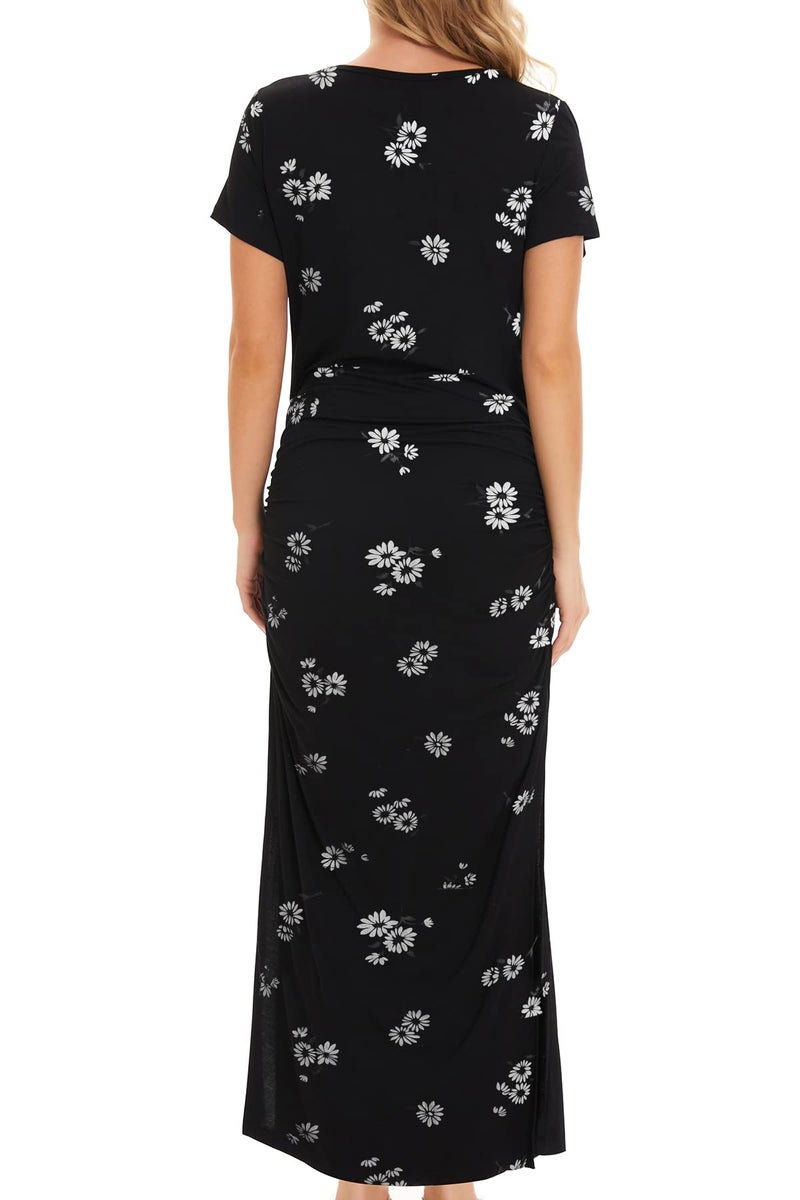 Smallshow Women's Split Long Maternity Dress Short Sleeve Ruched Pregnancy Clothes Medium SVP121 - Image 3