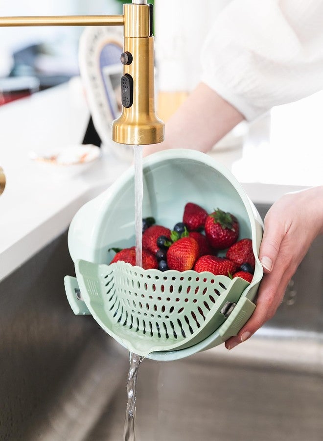 The Silicone Kitchen مصفاة سيليكون للمطبخ بمشبك، تناسب معظم الأواني والمقالي والأطباق، مثالية للمعكرونة والخضراوات والفواكه، غير سامة، خالية من مادة BPA، عبوة من قطعتين، أخضر، رمادي - Image 3