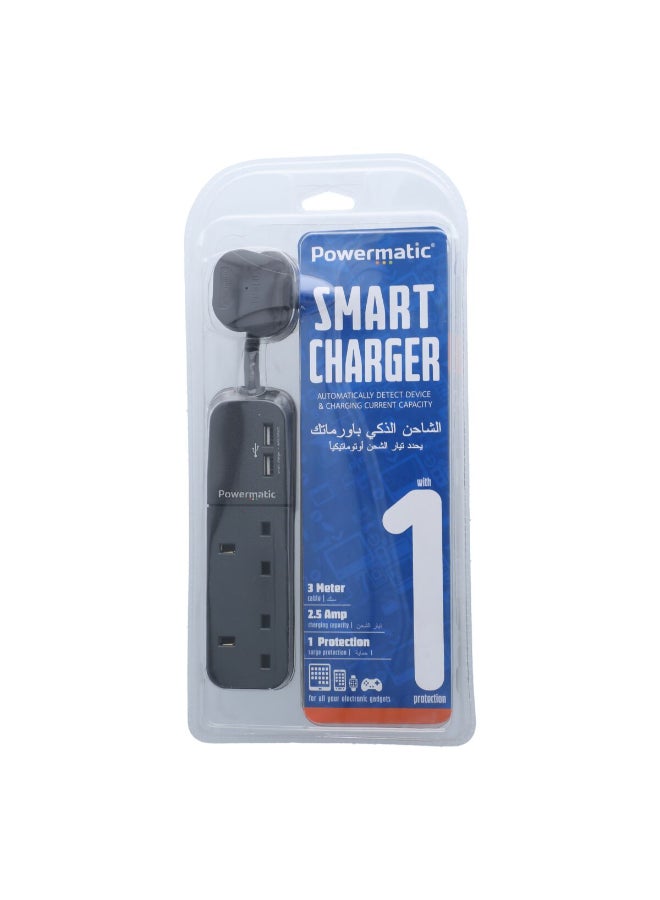 Powermatic 2-Way 2 USB Extension Cord Black 3 Meter CE2G-3M-BS