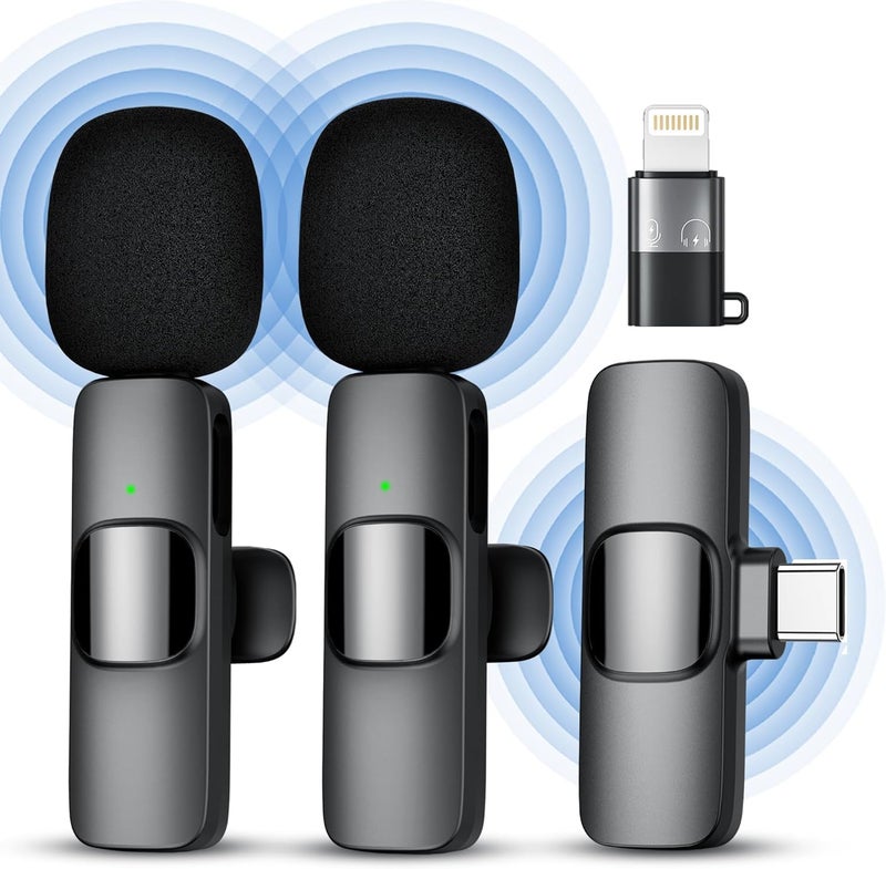 BOVTY Omnidirectional K9 Dual Wireless Lavalier Microphone for Android/iPhone 3 in 1 Collar Mic with USB-C & Lightning Plug | Furry Windscreens|Noise Cancellation|Vlogging,YouTube,Interviews,Reels (Black) - Image 1