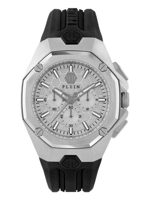 Octagon Gent Watch With Light Grey Dial & Black Silicone Strap