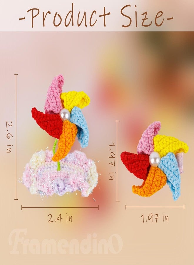 Framendino, 4 Pack Crochet Windmill Hair Clips 3D Handmade Knited Rotatable Pinwheel Barrettes Cute Snap Clip for Women - Image 2