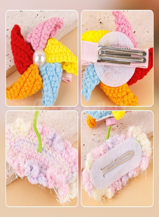Framendino, 4 Pack Crochet Windmill Hair Clips 3D Handmade Knited Rotatable Pinwheel Barrettes Cute Snap Clip for Women - Image 3