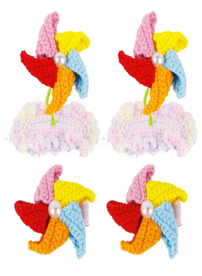 Framendino, 4 Pack Crochet Windmill Hair Clips 3D Handmade Knited Rotatable Pinwheel Barrettes Cute Snap Clip for Women - Image 1