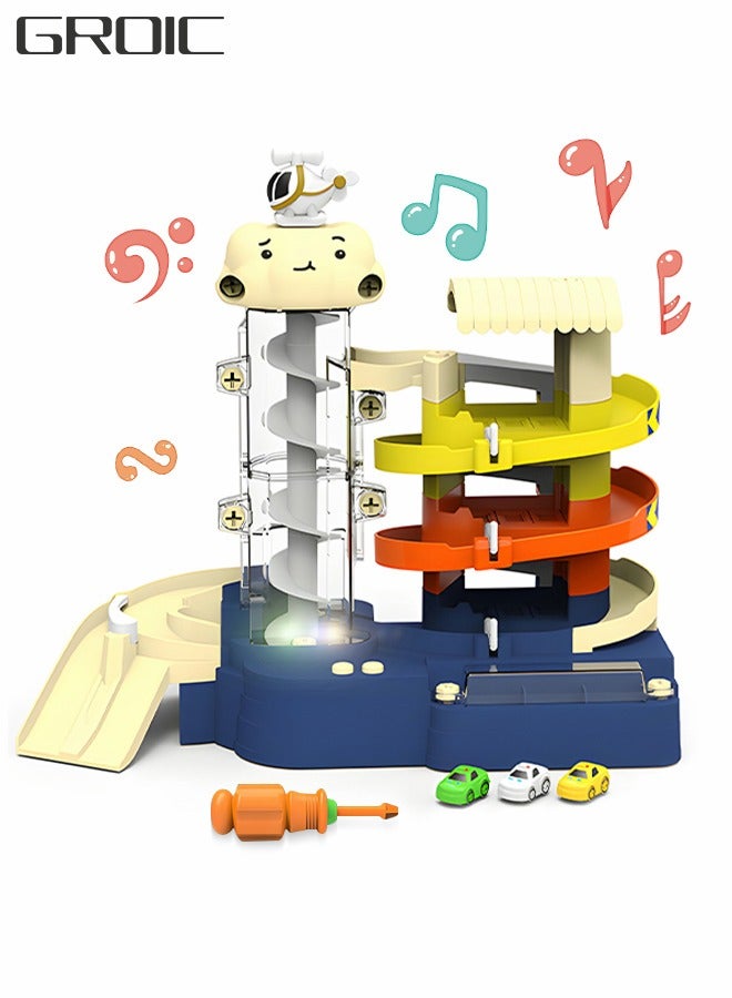 GROIC 3-Level Vehicle Playsets Toy Parking Set Parking Lot Track With 3 Cars, Electric Garage Race Building Multi Storey Lifting  Tracks Light And Sound Toys for Kids - Image 1