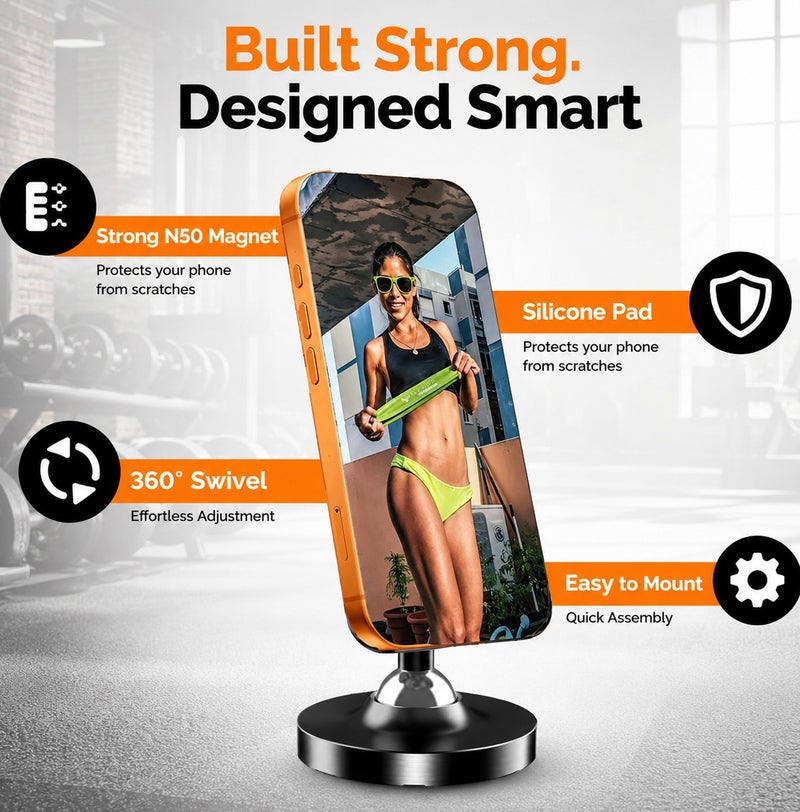 YOUFO Universal Magnetic Phone Holder for Car Dashboard, 360 Degree Rotating Mobile Stand, Strong Magnetic Phone Mount, Compact Smartphone Holder, Hands Free Dashboard Mount, Adjustable Viewing Angle, Stable Base, Portable Phone Support ERPCY4794 - Image 3