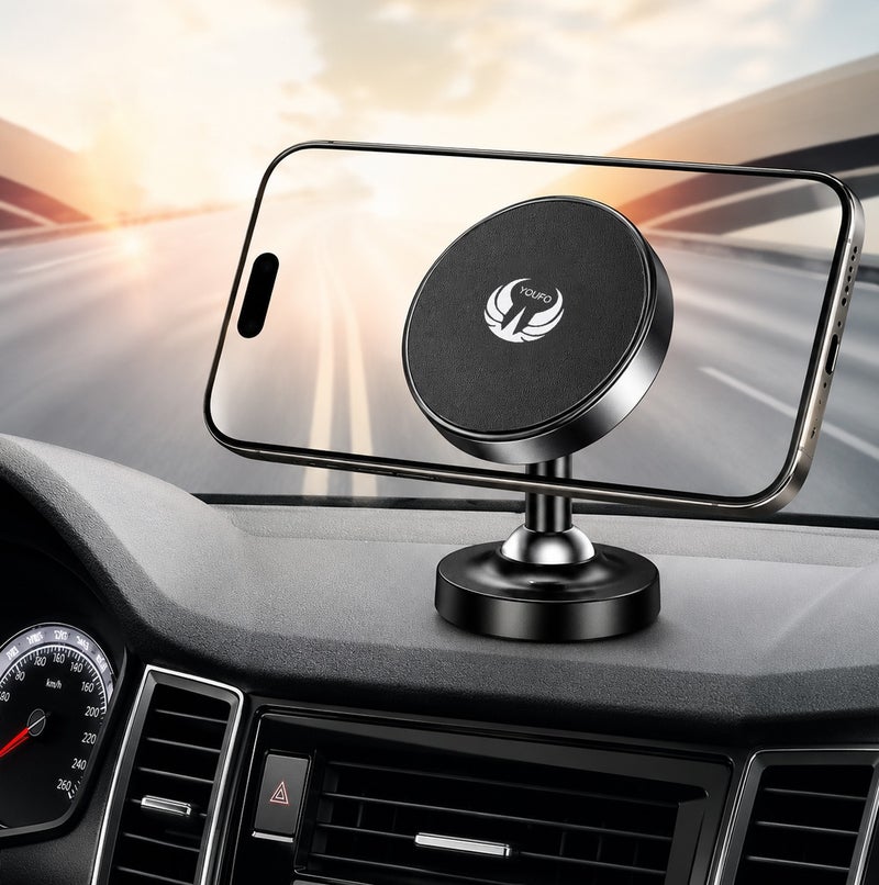 YOUFO Universal Magnetic Phone Holder for Car Dashboard, 360 Degree Rotating Mobile Stand, Strong Magnetic Phone Mount, Compact Smartphone Holder, Hands Free Dashboard Mount, Adjustable Viewing Angle, Stable Base, Portable Phone Support ERPCY4794 - Image 2