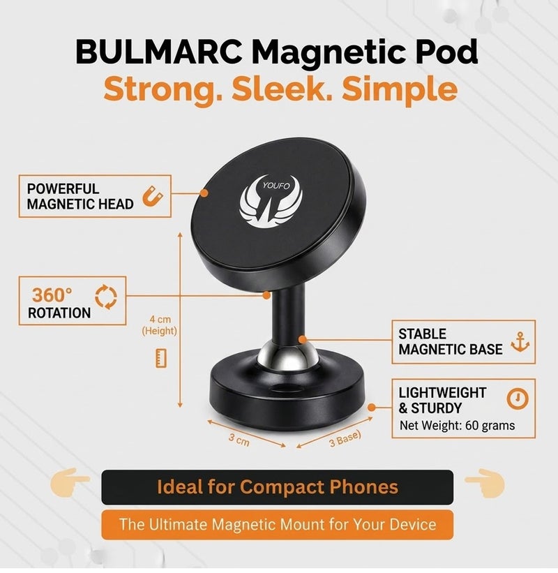 YOUFO Universal Magnetic Phone Holder for Car Dashboard, 360 Degree Rotating Mobile Stand, Strong Magnetic Phone Mount, Compact Smartphone Holder, Hands Free Dashboard Mount, Adjustable Viewing Angle, Stable Base, Portable Phone Support ERPCY4794 - Image 5