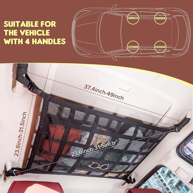 HZYH Car Ceiling Storage Net, Upgrade Car Ceiling Cargo Net Pocket, Roof Interior Large Capacity Storage Organizer, High Load-Bearing and Less Droop, for Most Car, SUV, Sedan, 79x54cm - Image 5
