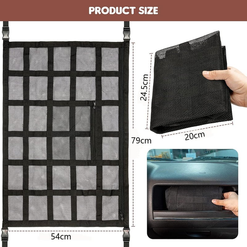 HZYH Car Ceiling Storage Net, Upgrade Car Ceiling Cargo Net Pocket, Roof Interior Large Capacity Storage Organizer, High Load-Bearing and Less Droop, for Most Car, SUV, Sedan, 79x54cm - Image 2