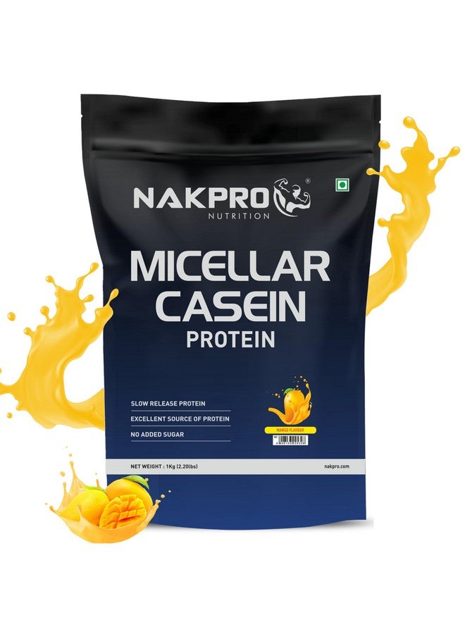 NAKPRO 100% Micellar Casein Protein Supplement |25g Protein, 9.91g EAAs, 4.83g BCAAs| Slow Absorbing Micellar Casein Protein Powder (Mango, 1 Kg) - Image 1