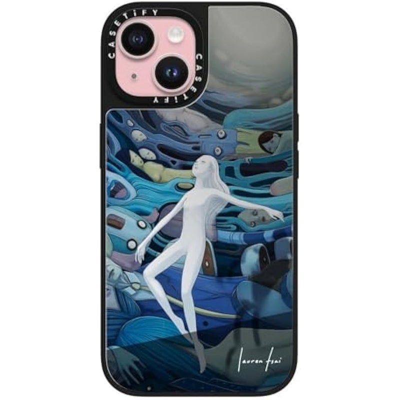 Casetify Mirror iPhone 15 Case 【Reflective / 4.9ft Drop Protection/Compatible with Magsafe】 - Half-Lived - Silver on Black - Image 1