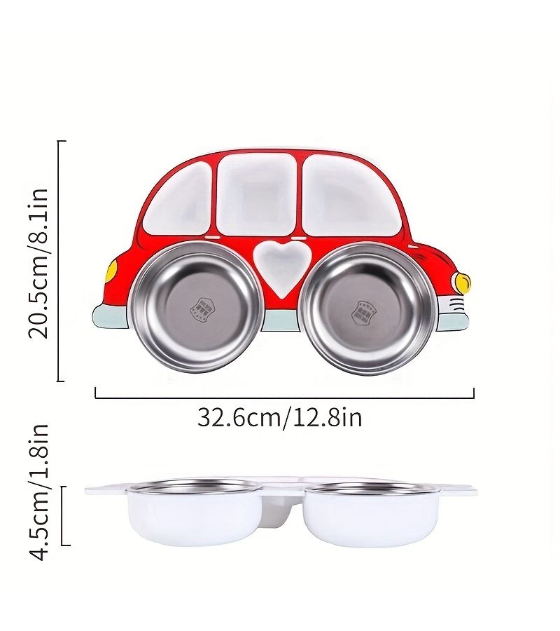 1 Set Divided Grid Car Dinner Plate Suit Blue With Lid Anti Fall Household Cartoon Tableware For Youngsters - Image 3