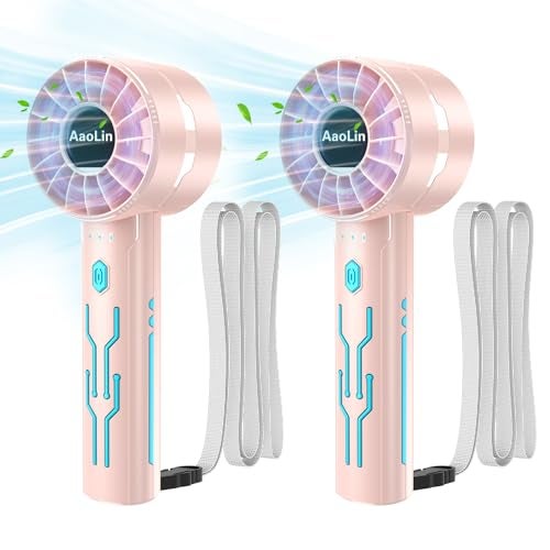 AaoLin 2pcs Portable Handheld Turbo Fan with 7000rpm HighSpeed Motor USB Rechargeable Cooling Personal Fan 4Speed 416H Runtime with Lanyard for Outdoor Travel Women Kids Summer Gift