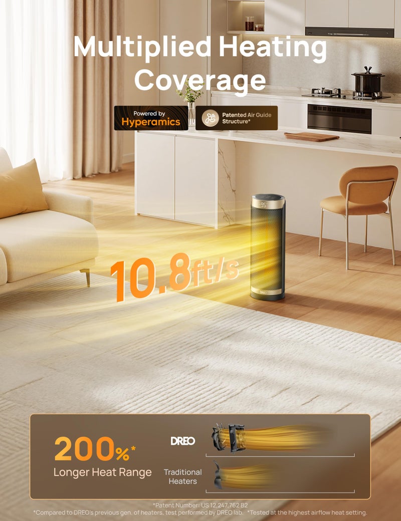 DREO Space Heater, 1500W Electric Heaters for Indoor Use with Thermostat, 70Â° Oscillation, 8 Safety Protections, 5 Modes, Remote, 12H Timer, Quiet Portable Heater for Office, Bedroom, Large Room - Image 3
