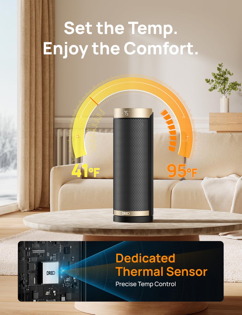 DREO Space Heater, 1500W Electric Heaters for Indoor Use with Thermostat, 70Â° Oscillation, 8 Safety Protections, 5 Modes, Remote, 12H Timer, Quiet Portable Heater for Office, Bedroom, Large Room - Image 5